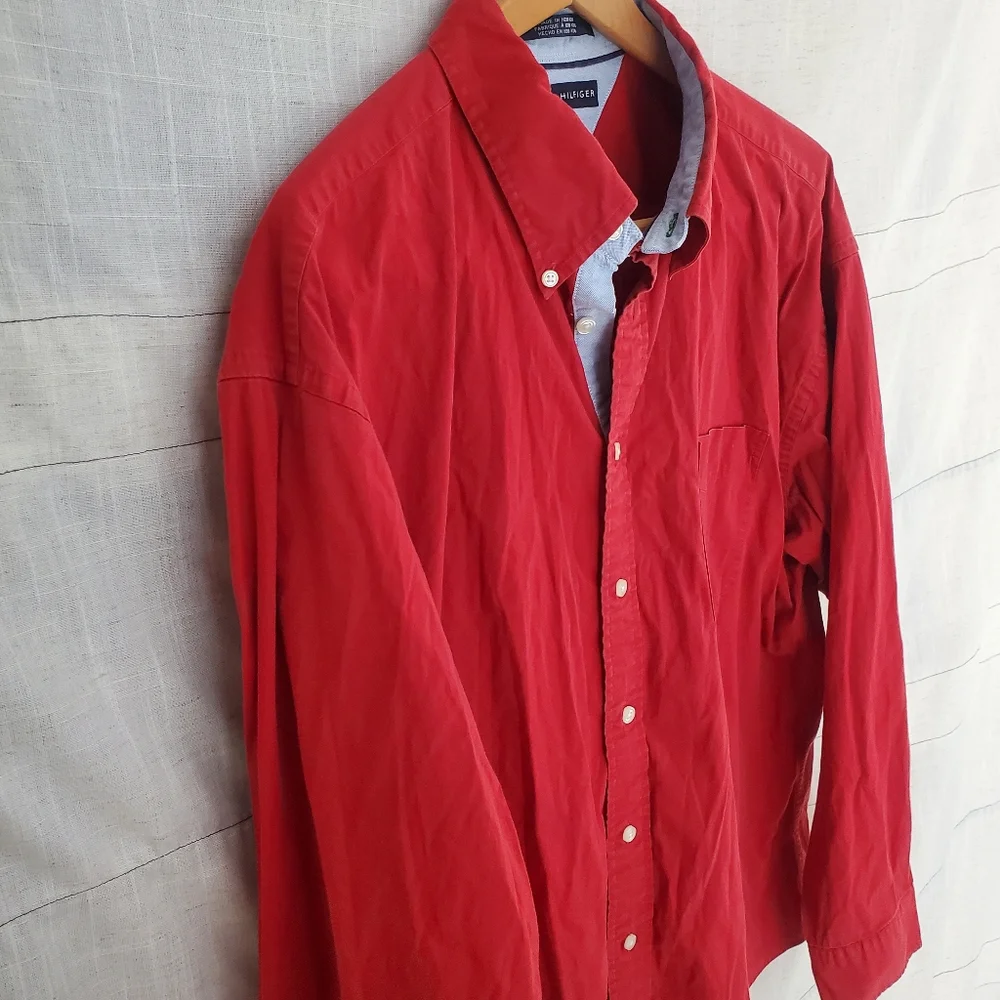 Vintage Tommy Hilfiger Classic Red Men's Shirt‎ Sz:XXL